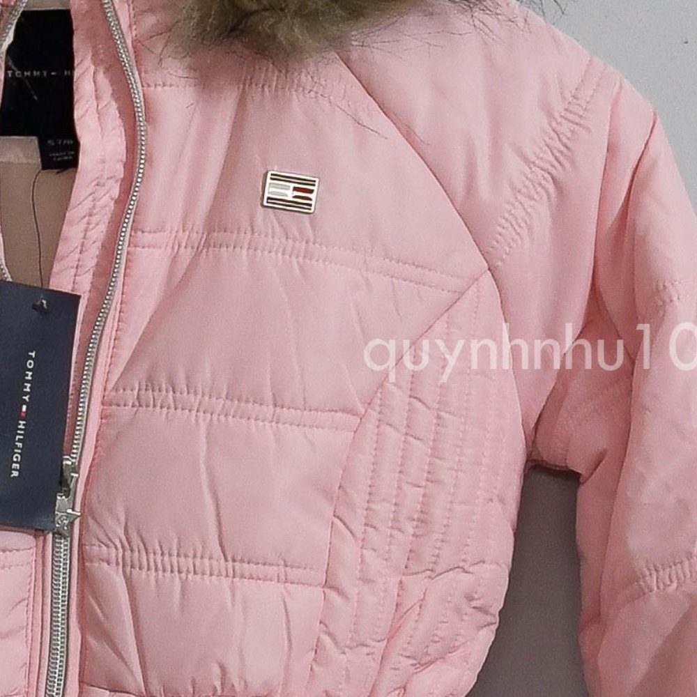 NWT Tommy Hilfiger Girls Fleece Lined Puffer Jacket PINK . - Picture 3 of 10